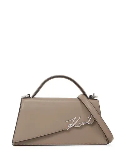 Karl Lagerfeld Signature Slim Leather Tote Bag In Neutrals