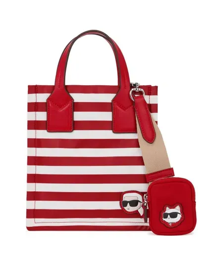 Karl Lagerfeld Small Ikon Striped Tote Bag In Red