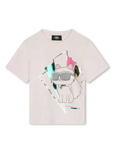 Karl Lagerfeld Kids' Choupette-print Crew-neck T-shirt In White