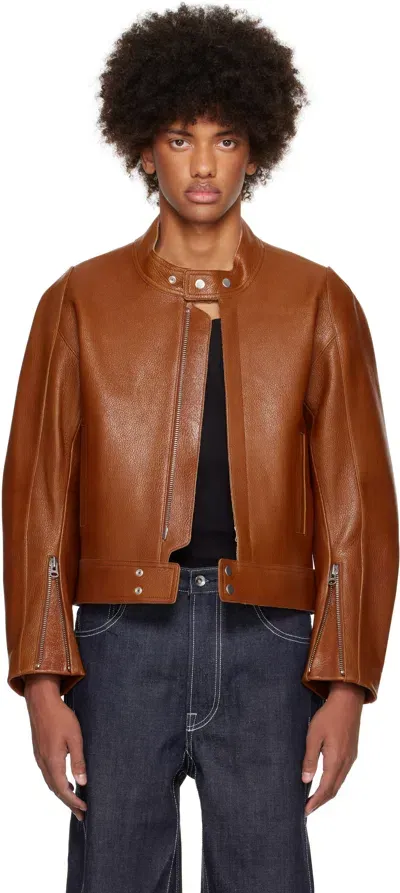 Karmuel Young Brown 2-way Pocket Biker Leather Jacket