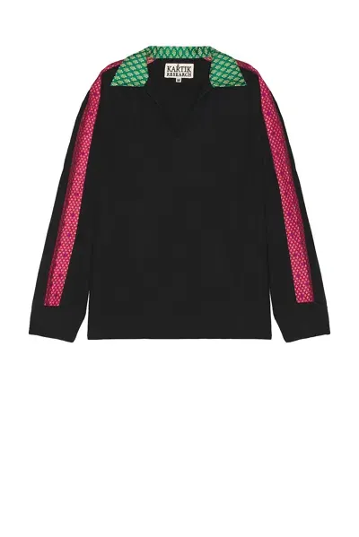 Kartik Research Bhutia Collared Shirt In Black  Magenta  Green  & Gold