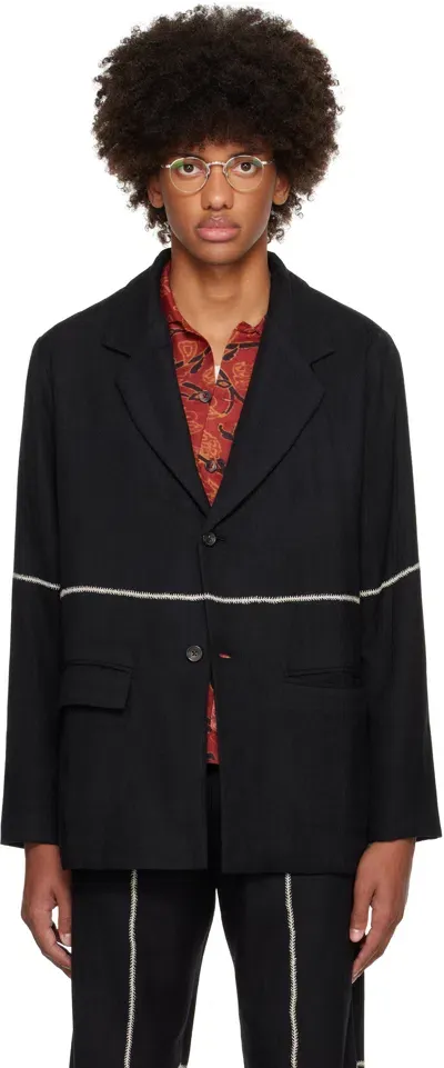 Kartik Research Black Rabari Stitch Blazer In Black/bone