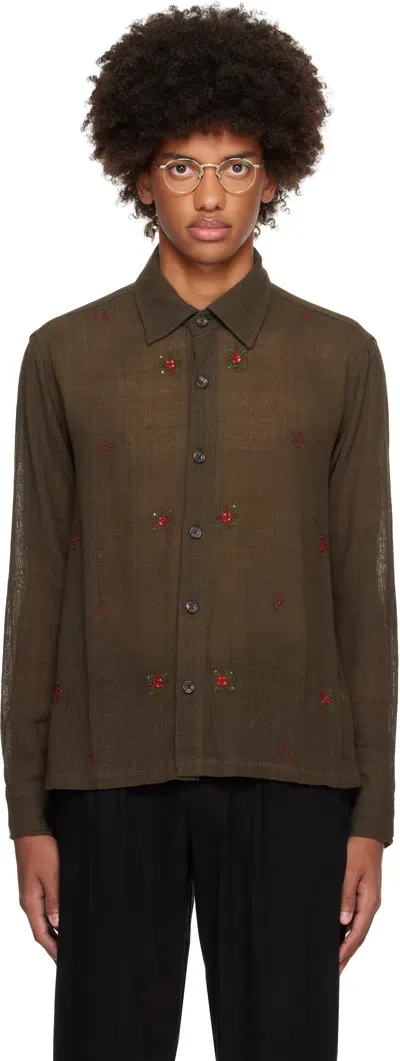 Kartik Research Brown Box Hand Embroidery Shirt In Oak/red/puple