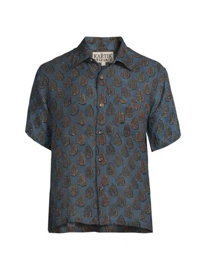 Kartik Research Printed Linen-gauze Shirt In Navy Black