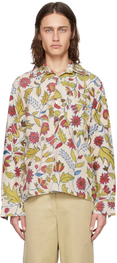 Kartik Research Off-white & Yellow Floral Shirt In Ecru/pink/blue