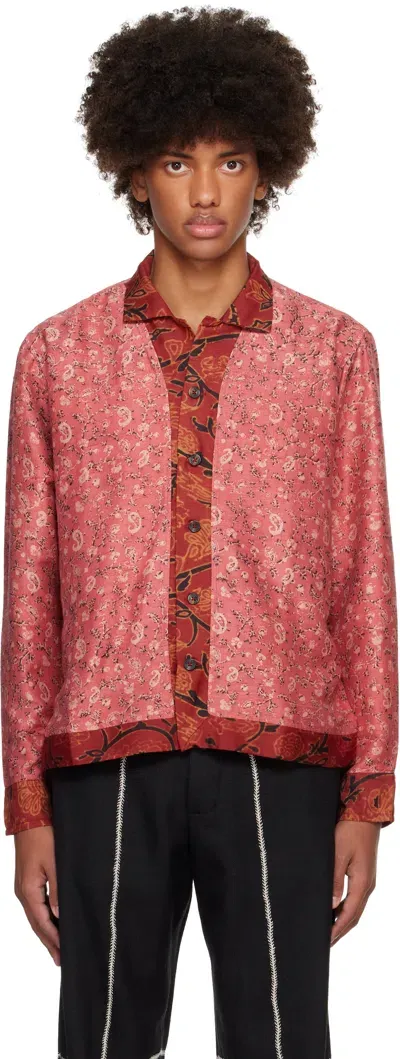 Kartik Research Red Block Printed Shirt In Rose