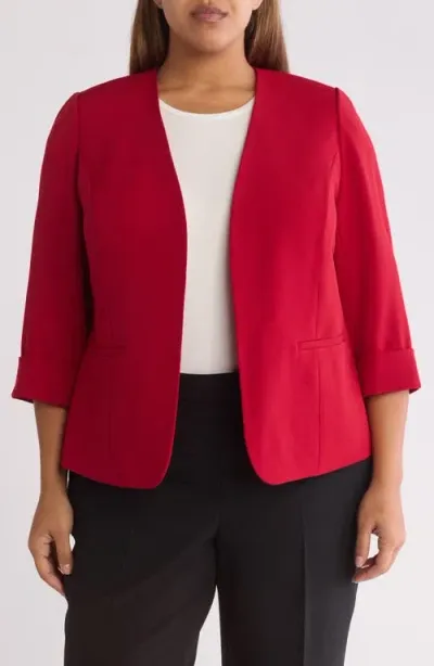 Kasper Rolled Cuff Three Quarter Sleeve Blazer In Red