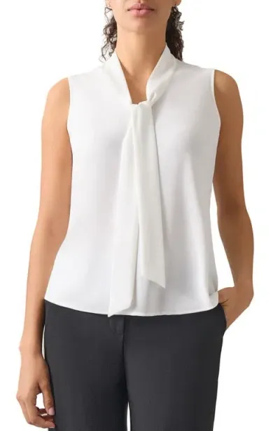 Kasper Tie Front Sleeveless Stretch Top In White