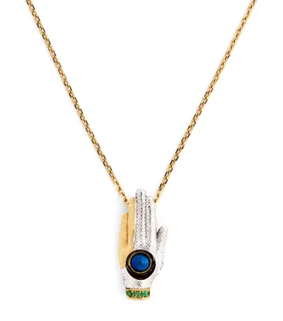 Katarina Tarazi Mixed Gold And Lapis Lazuli Râ Hand Amulet Necklace