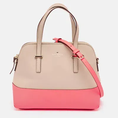 Pre-owned Kate Spade Beige/neon Pink Leather Cedar Street Maise Satchel