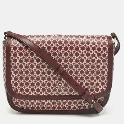 Pre-owned Kate Spade Burgundy Printed Coated Canvas Saddle Shoulder Bag