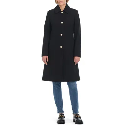 Kate Spade New York Imitation Pearl Button Wool Blend Coat In Black