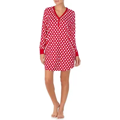 Kate Spade New York Print Long Sleeve Sleep Shirt In Red Cheerful Tiny Dot