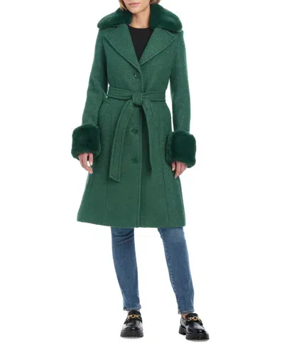 Kate Spade Women's Faux-fur-trim Belted Coat In Velvet Moss