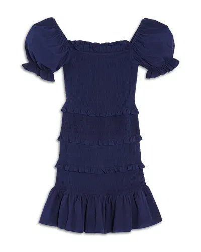 Katiejnyc Girls' Laila Puff Sleeve Tiered Smocked Dress - Big Kid In Evening Blue