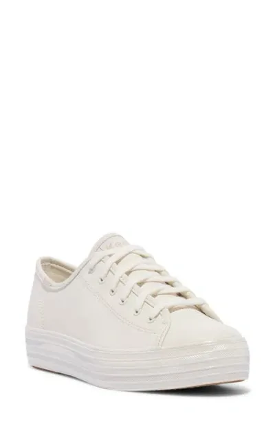 Keds Women's Triple Kick Leather Pearlized Lace Up Leather Sneakers In Off White