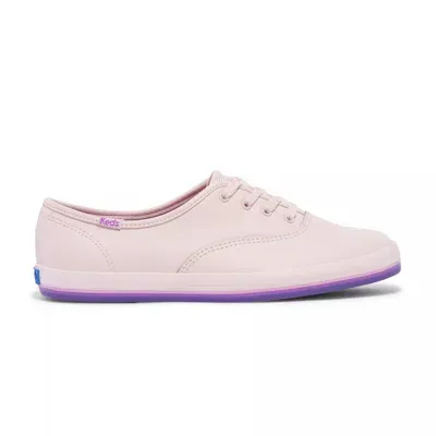 Keds Women's Champion Leather Bottom Foxing Stripe Lace Up Leather Sneakers In Pink/purple