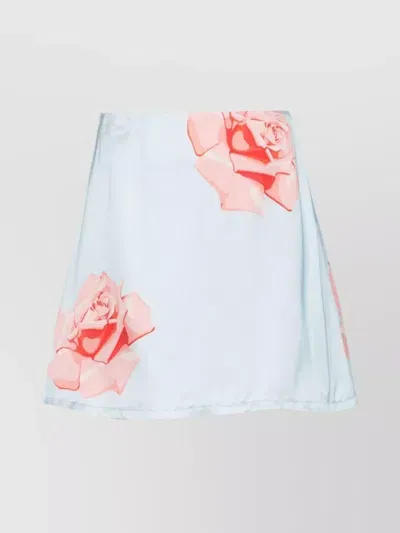 Kenzo Rose Satin Mini Skirt In Light Blue