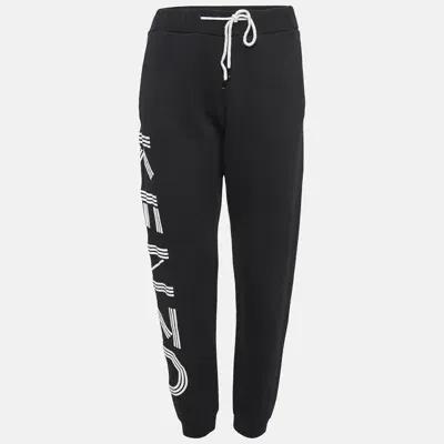 Pre-owned Kenzo Black Cotton Knit Printed Track Pants M