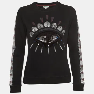 Pre-owned Kenzo Black Evil Eye Embroidered & Printed Cotton Knit Sweatshirt M