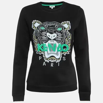 Pre-owned Kenzo Black Logo Tiger Embroidered Cotton Sweatshirt M