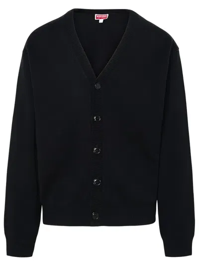 Kenzo Logo-appliquéd Wool Cardigan In Black