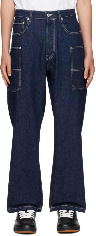 Kenzo Blue  Paris Cargo Monkey Jeans In Rinse Blue Denim