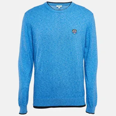 Pre-owned Kenzo Blue Logo Applique Knit Sweater L