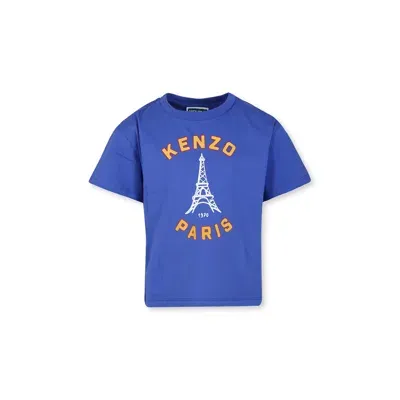 Kenzo Kids' Blue T-shirt For Boy With Target Flower