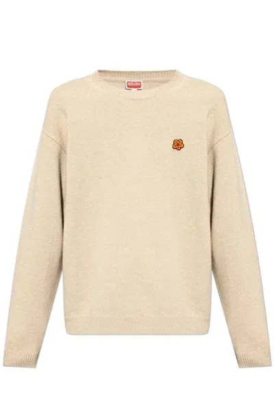 Kenzo Boke Flower Embroidered Knitted Jumper In Beige