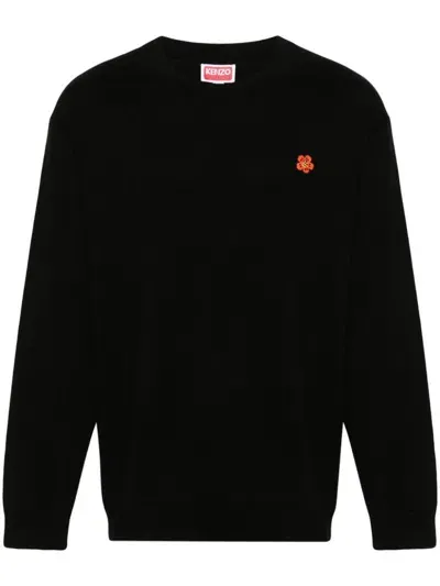 Kenzo Boke Flower-patch Wool Jumper In Black