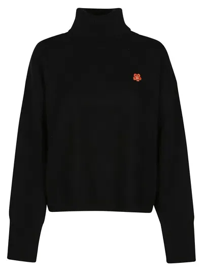 Kenzo Boxy Crest Turtle Neck Sweater In Black