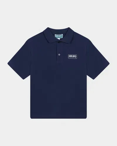 Kenzo Kids' Logo-print Organic Cotton Polo Shirt In Navy