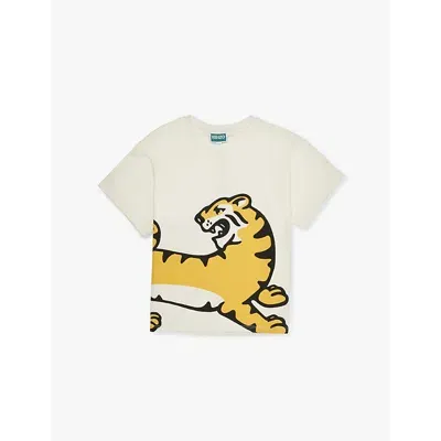 Kenzo Kids' Tiger-print Organic Cotton T-shirt In Ivory