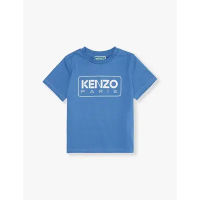 Kenzo Kids' Logo-print Organic Cotton T-shirt In Pale Blue