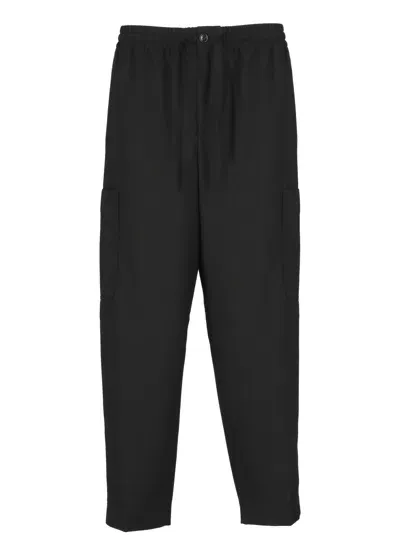 Kenzo Straight-leg Logo-appliquéd Cotton Drawstring Cargo Trousers In Black