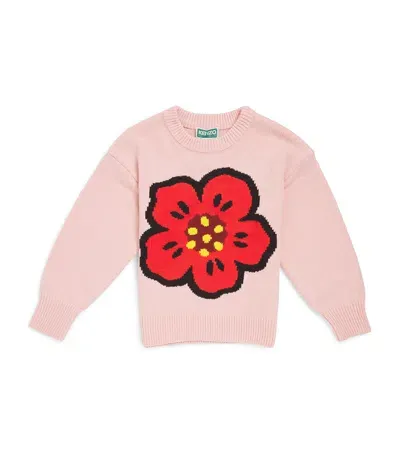 Kenzo Kids' Cotton-blend Flower Sweater In Pink