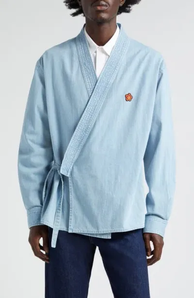 Kenzo Cotton Denim Kimono Jacket In Blue