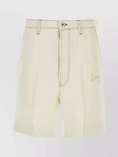 Kenzo Denim Bermuda Shorts With Contrast Stitching In Stonebleachedwhitedenim