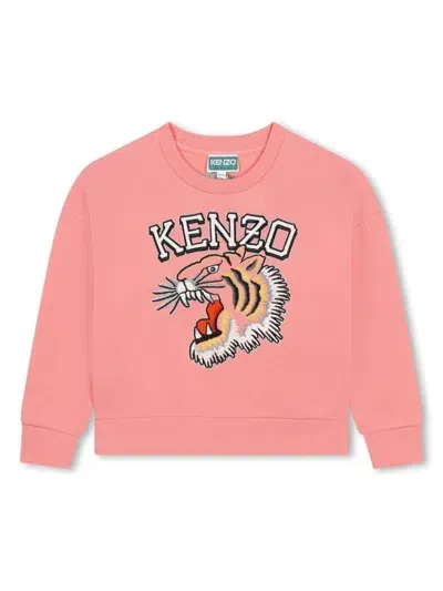 Kenzo Kids' Felpa Logo Tigre Ricamato In Pink & Purple