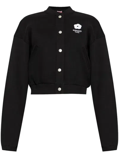 Kenzo Flower Print Cotton Bomber Jacket In Black