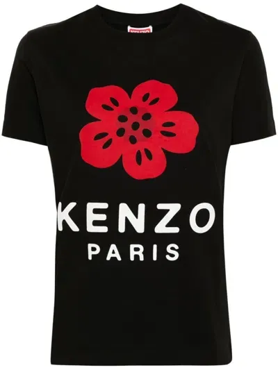 Kenzo Flower Print T-shirt In Black