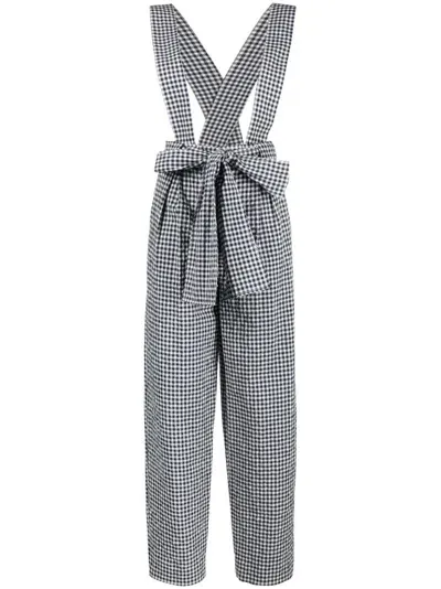 Kenzo Gingham Tie-waist Trousers Dark Blue Womens In Bleu Nuit