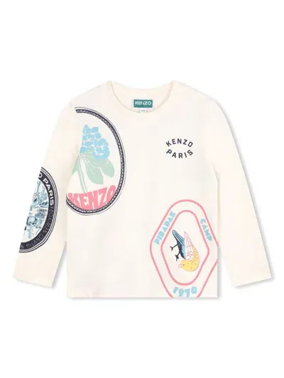 Kenzo Kids' Graphic-print Cotton T-shirt In White