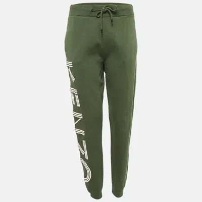 Pre-owned Kenzo Green Cotton Knit Printed Track Pants M