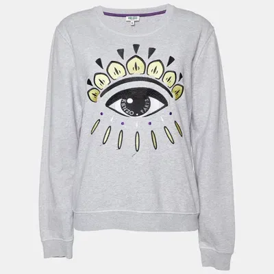 Pre-owned Kenzo Grey Cotton Eye Embroidered Sweatshirt Xl