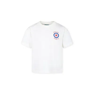 Kenzo Kids' Ivory T-shirt For Boy With Target Flower Print In White