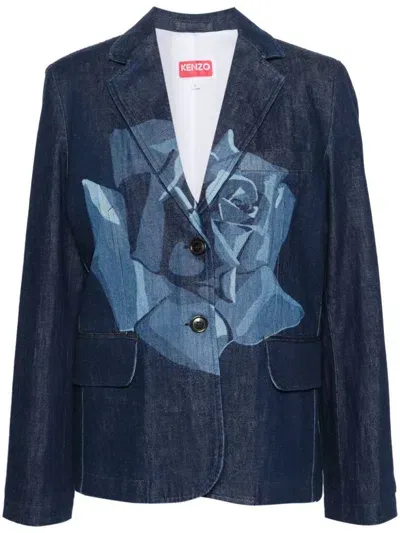 Kenzo Rose Denim Blazer In Rinse Blue Denim