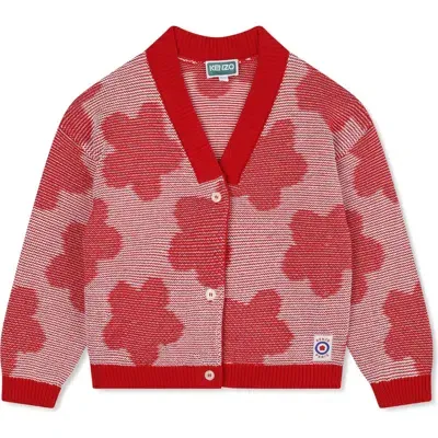 Kenzo Kids' Boke Jacquard Cotton Cardigan In Dark Red