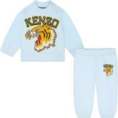 Kenzo Kids' Cotton Sweatshirt & Sweatpants Set In Pale Blue